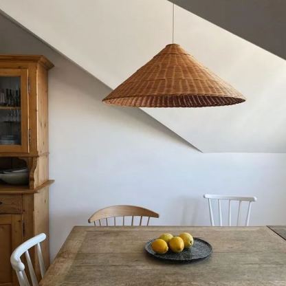 Retro Woven Rattan Cone Umbrella Rattan Pendant Light-labpiecesign