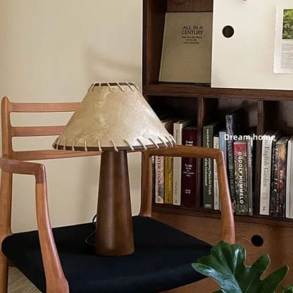 Japanese Retro Solid Wood Wabi Sabi Style Personalized Parchment Lamp-labpiecesign