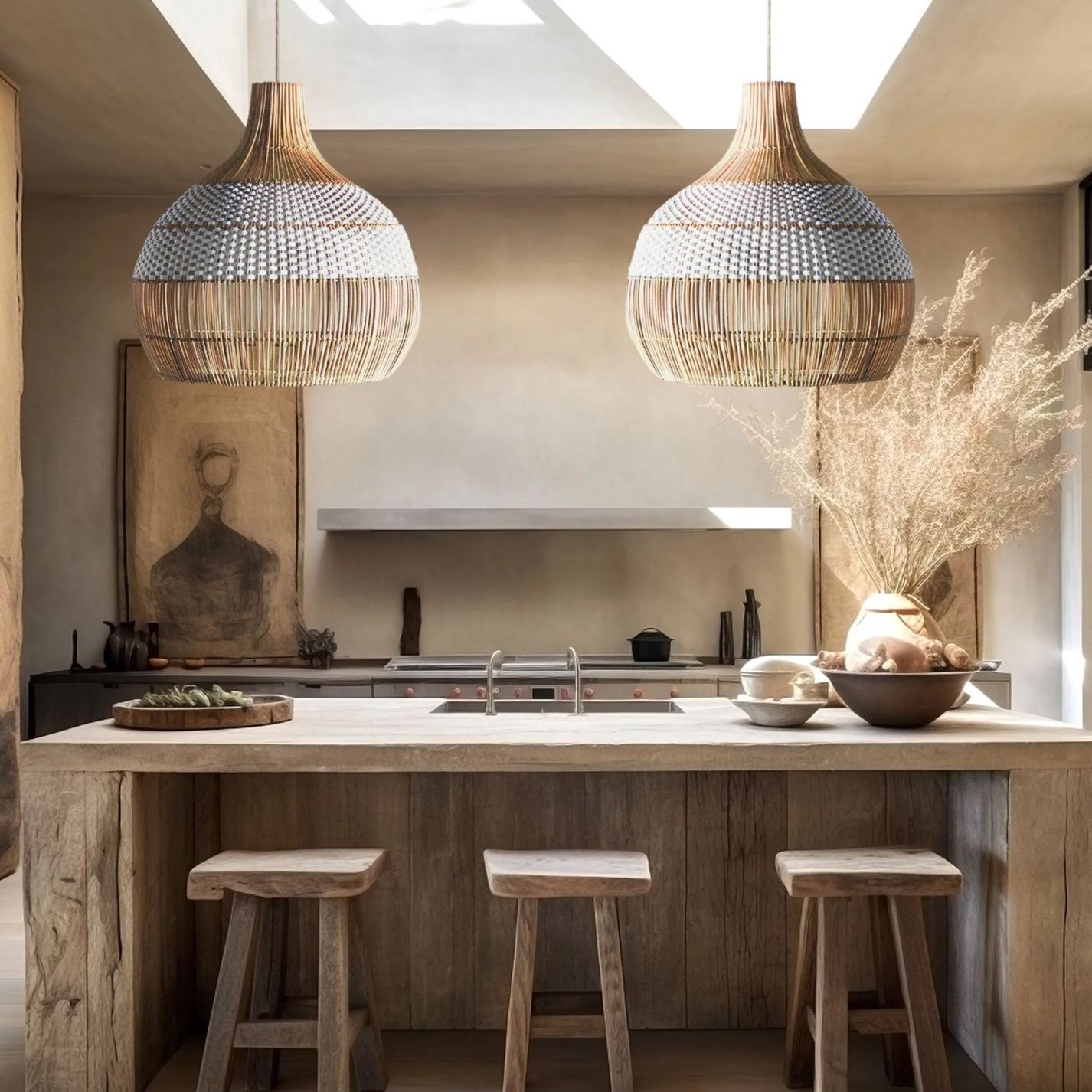 White Rattan Pendant Light Woven Rattan Lampshade-labpiecesign