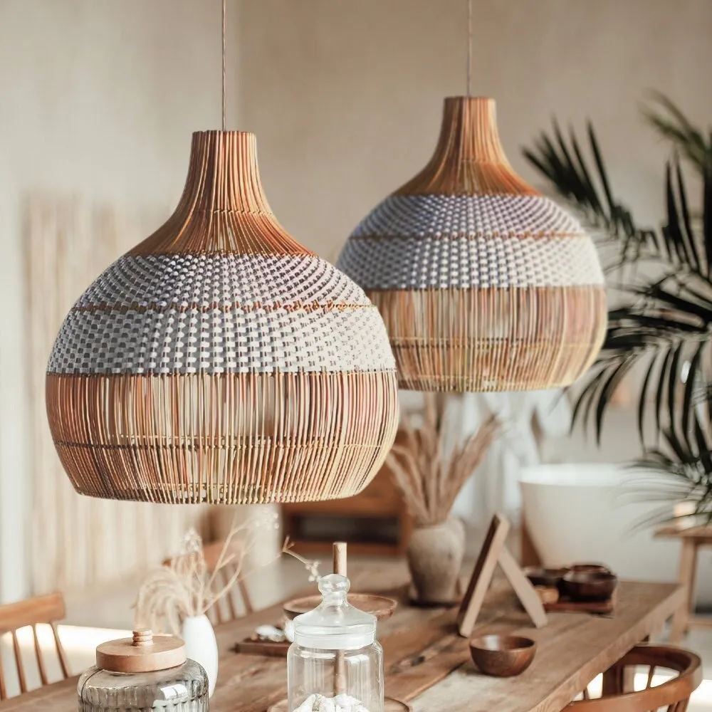 White Rattan Pendant Light Woven Rattan Lampshade-labpiecesign