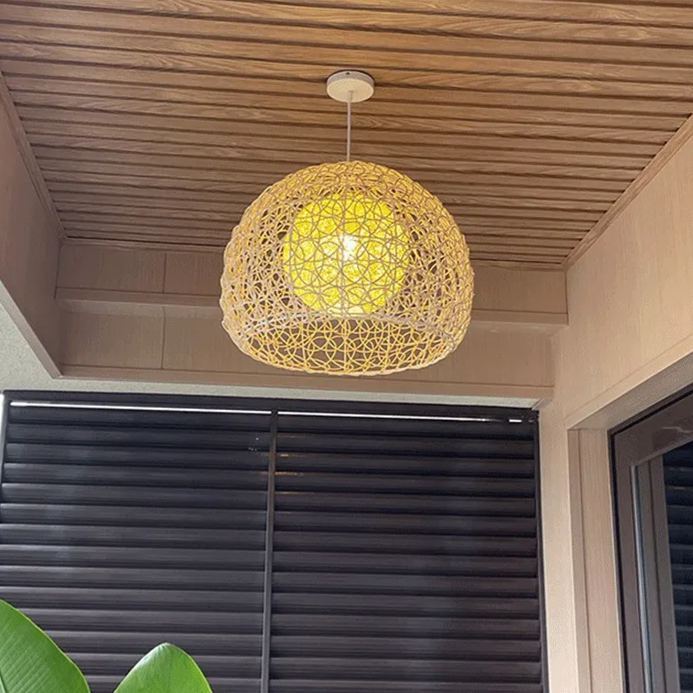 Pastoral rattan lamp bedroom living room hemp ball pendant light-labpiecesign