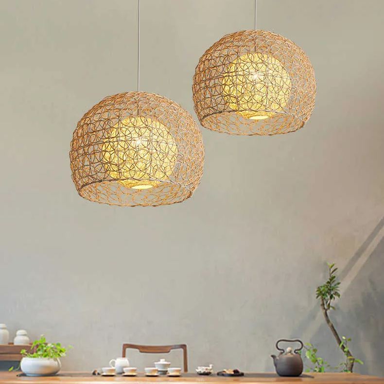 Pastoral rattan lamp bedroom living room hemp ball pendant light-labpiecesign