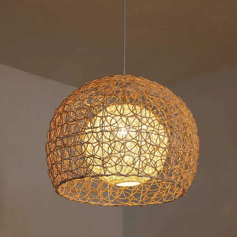 Pastoral rattan lamp bedroom living room hemp ball pendant light-labpiecesign
