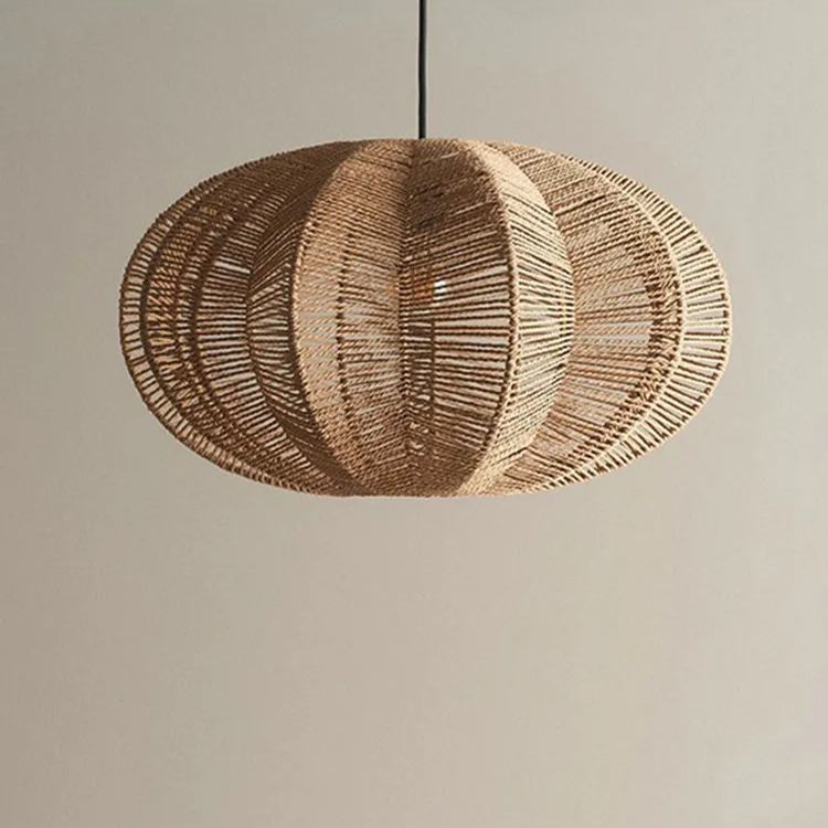 Rattan chandelier retro pastoral hemp rope pendant light-labpiecesign
