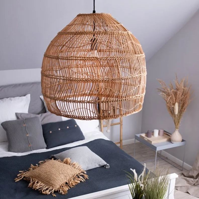 Handmade Rattan Lamp BELL Wicker Lamp Boho Style Lampshade Pendant Lamp-labpiecesign