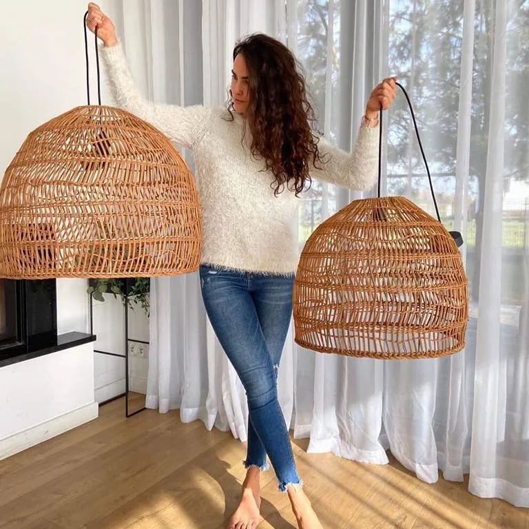Handmade Rattan Lamp BELL Wicker Lamp Boho Style Lampshade Pendant Lamp-labpiecesign