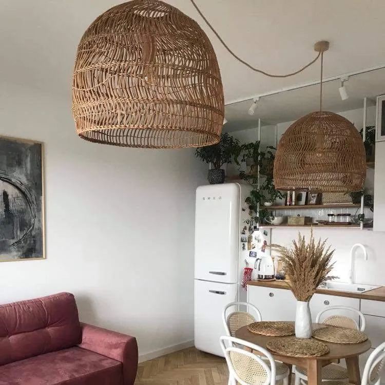 Handmade Rattan Lamp BELL Wicker Lamp Boho Style Lampshade Pendant Lamp-labpiecesign