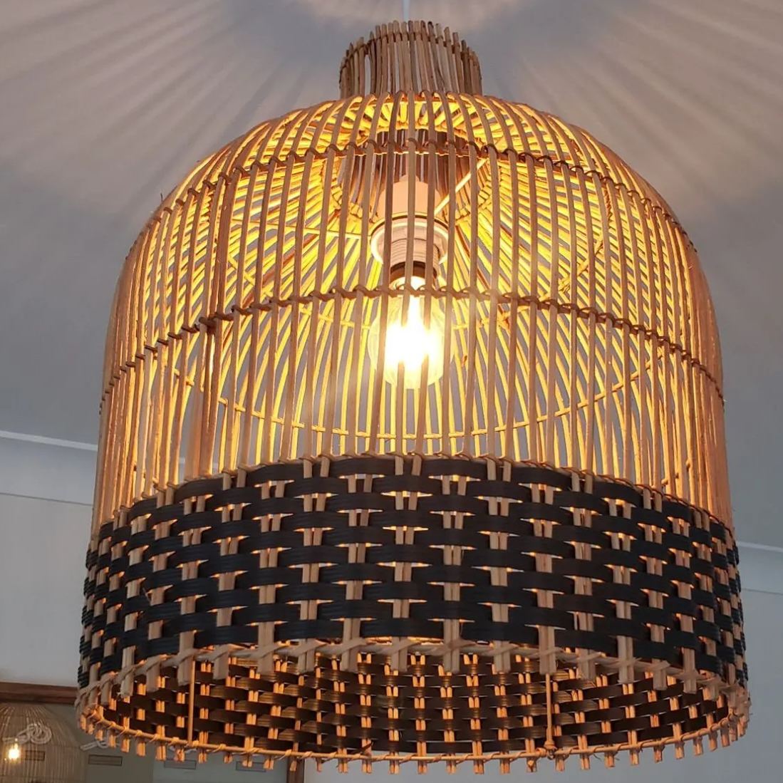Black Rattan Woven Pendant Lampshade Hanging Light Fixture