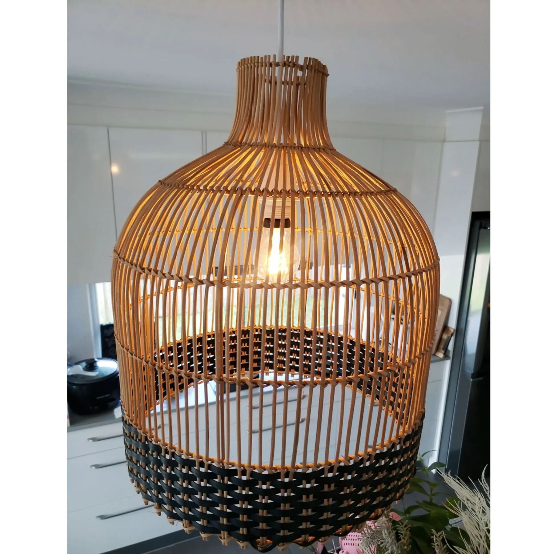 Black Rattan Woven Pendant Lampshade Hanging Light Fixture-labpiecesign