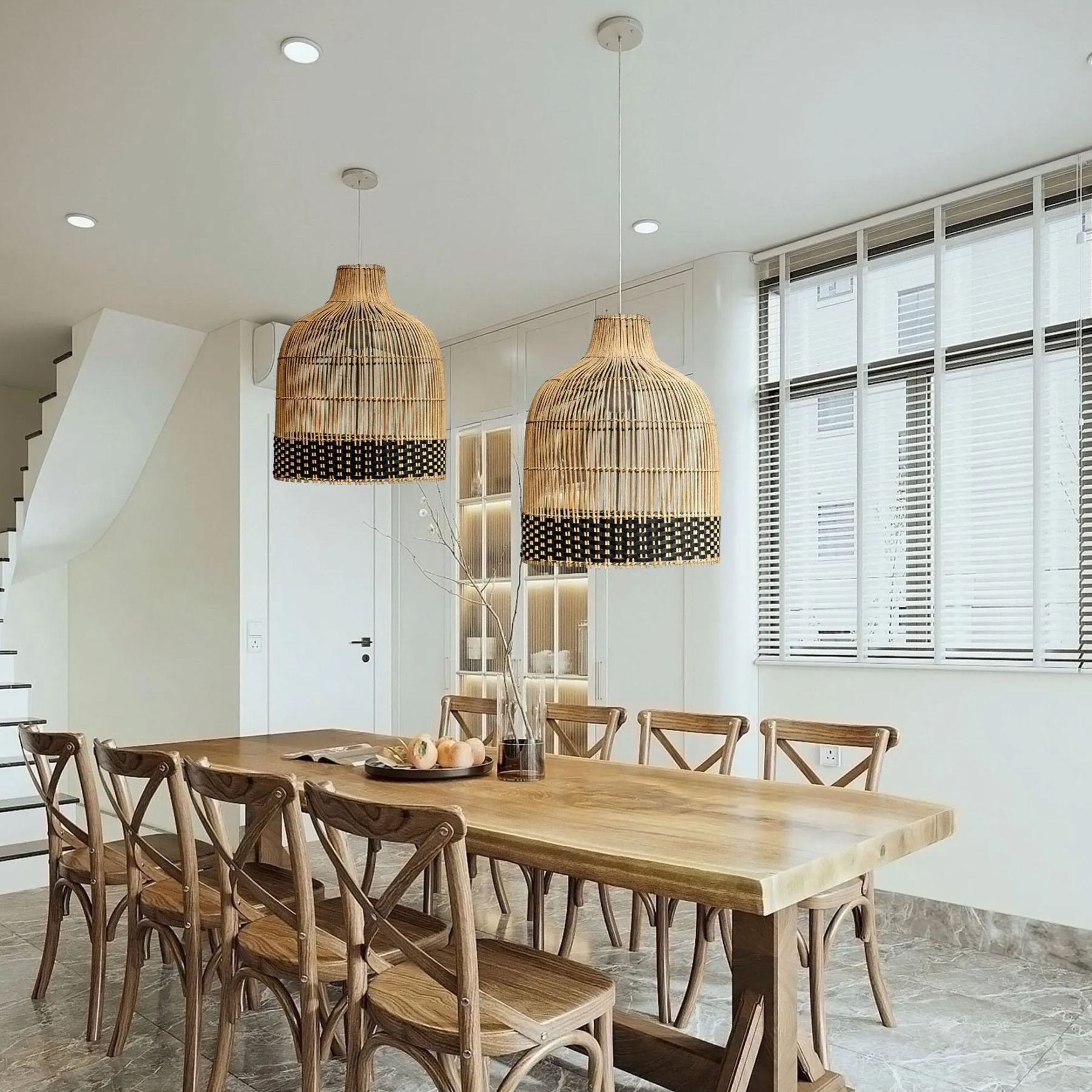 Black Rattan Woven Pendant Lampshade Hanging Light Fixture-labpiecesign