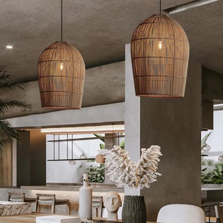 Wabi-sabi style bamboo and rattan pendant light-labpiecesign
