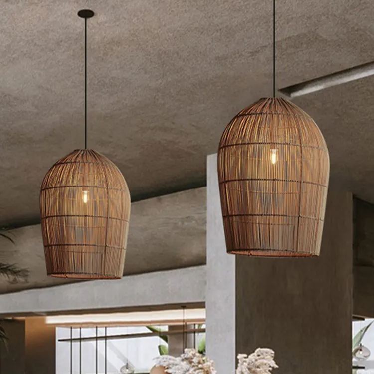 Wabi-sabi style bamboo and rattan pendant light-labpiecesign