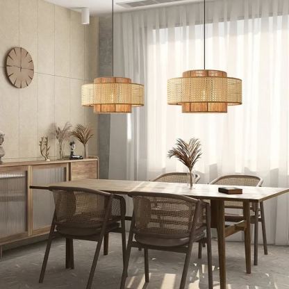 Japanese Wabi-sabi Style Rattan Hemp Rope Pendant Light-labpiecesign