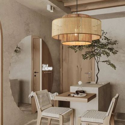 Japanese Wabi-sabi Style Rattan Hemp Rope Pendant Light-labpiecesign