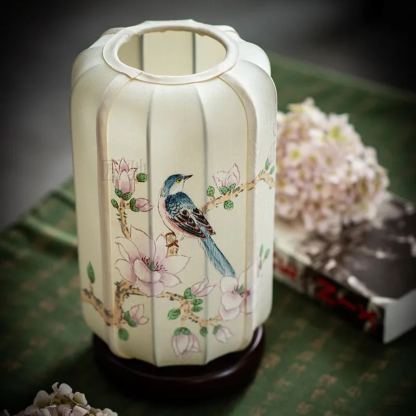 New Chinese style table lamp bird print fabric bedroom retro nostalgic table lamp-labpiecesign
