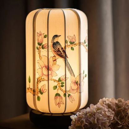 New Chinese style table lamp bird print fabric bedroom retro nostalgic table lamp-labpiecesign