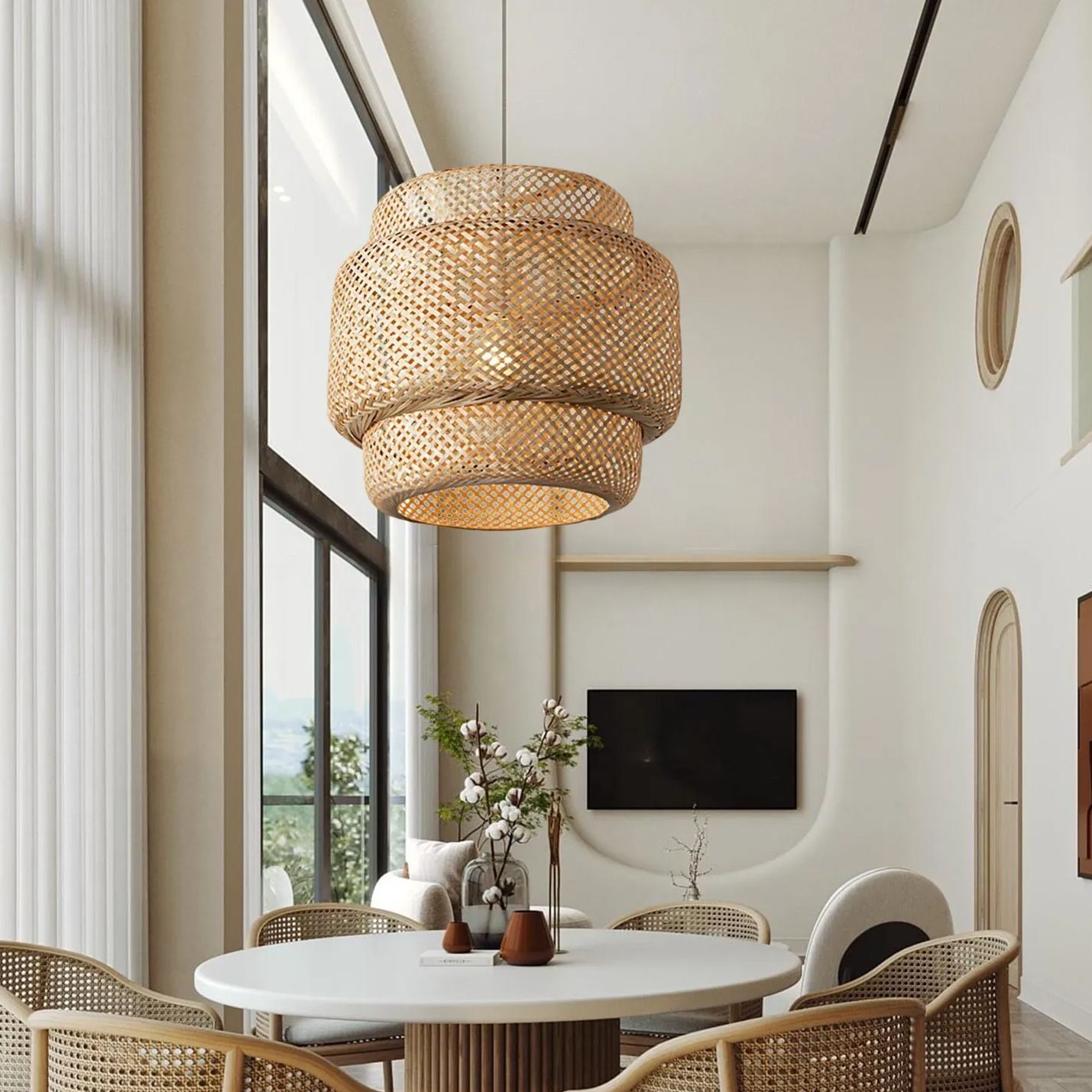 Tiered bamboo pendant light shade vintage diy lighting shade store-labpiecesign