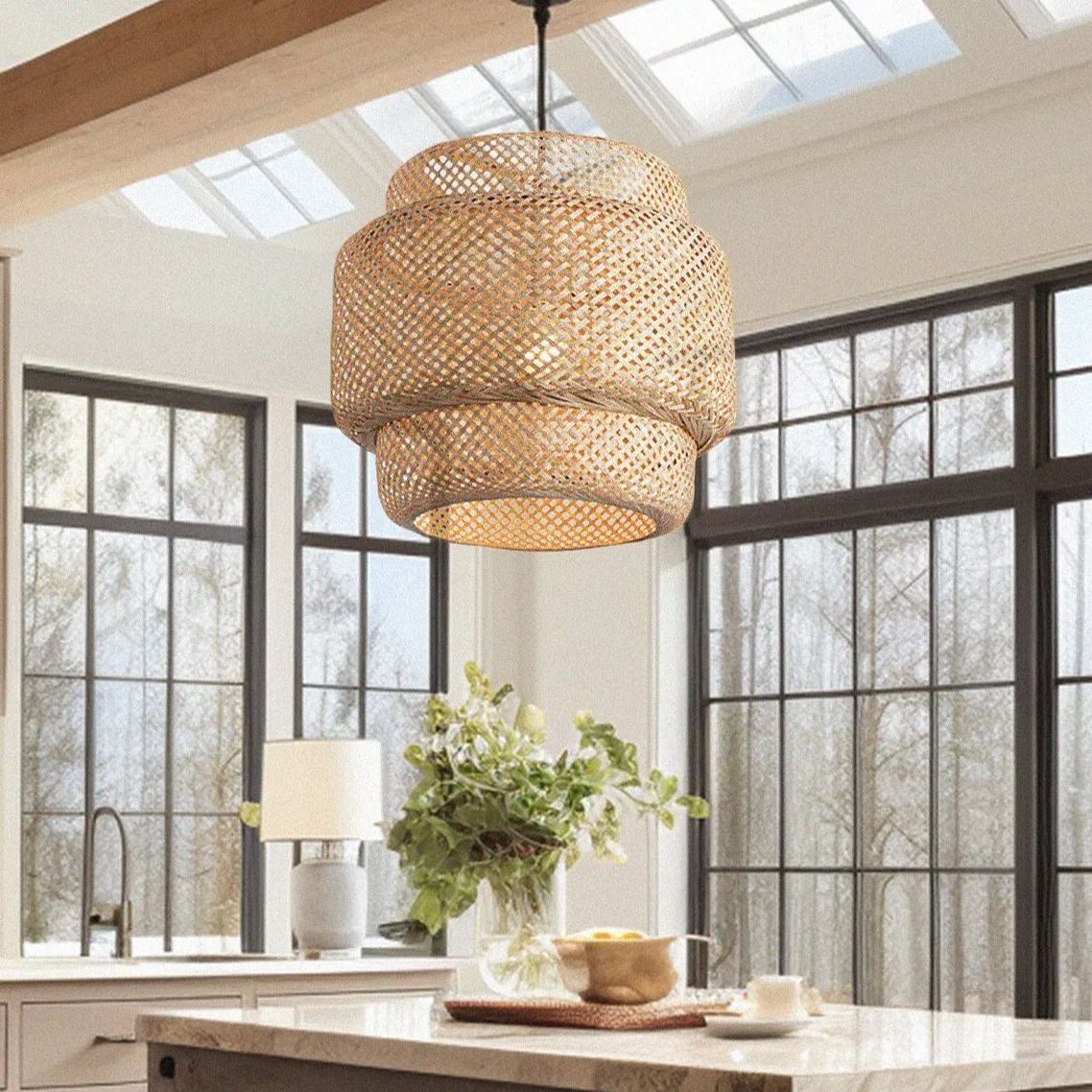 Tiered bamboo pendant light shade vintage diy lighting shade store-labpiecesign