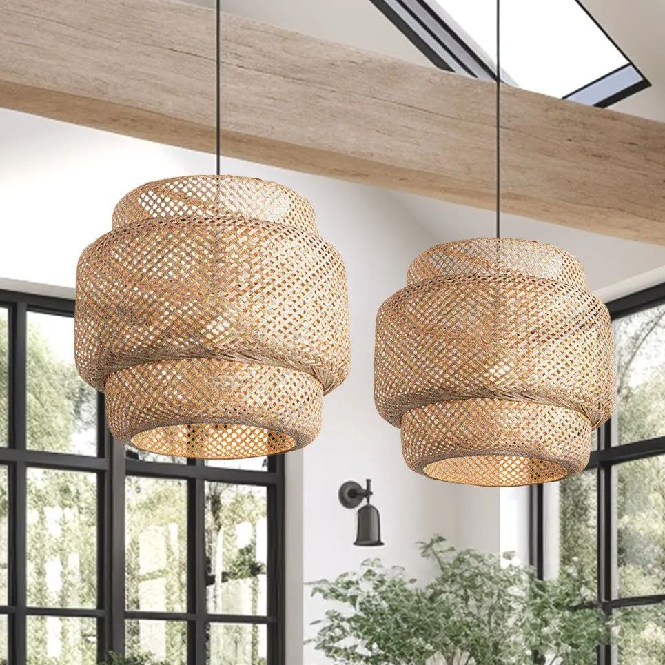 Tiered bamboo pendant light shade vintage diy lighting shade store