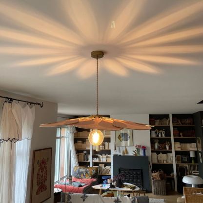 Flower suspension 14 petals linen and rattan - linen and rattan flower chandelier-labpiecesign