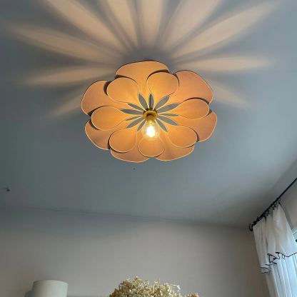Flower suspension 14 petals linen and rattan - linen and rattan flower chandelier-labpiecesign