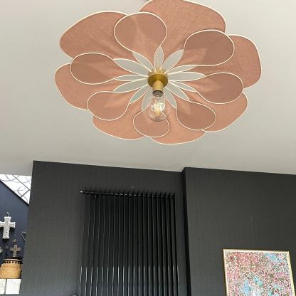 Flower suspension 14 petals linen and rattan - linen and rattan flower chandelier-labpiecesign