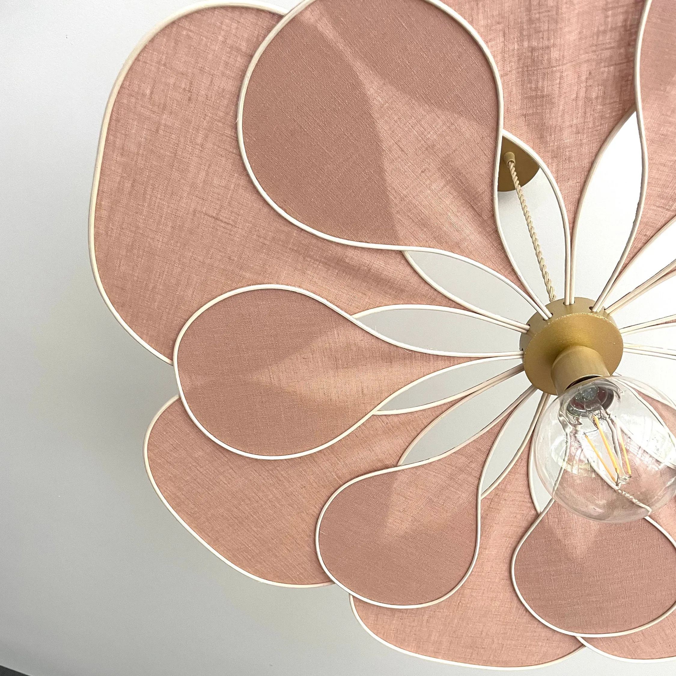 Flower suspension 14 petals linen and rattan - linen and rattan flower chandelier