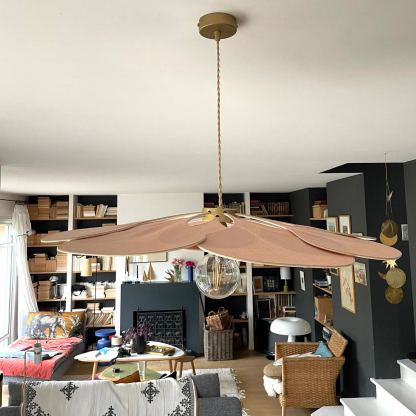 Flower suspension 14 petals linen and rattan - linen and rattan flower chandelier-labpiecesign