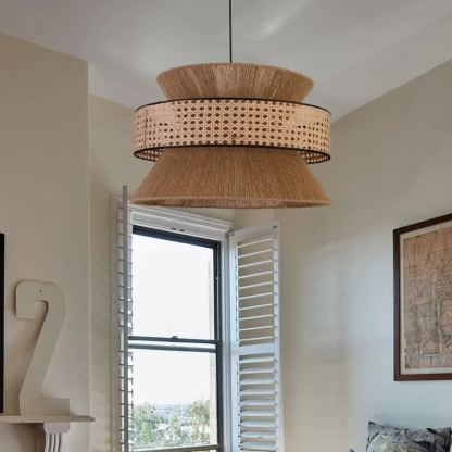 Wabi-sabi style chandelier Japanese style rattan weaving retro hemp rope pendant lamp-labpiecesign