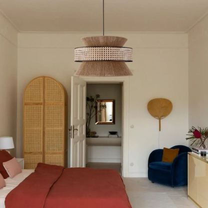 Wabi-sabi style chandelier Japanese style rattan weaving retro hemp rope pendant lamp-labpiecesign
