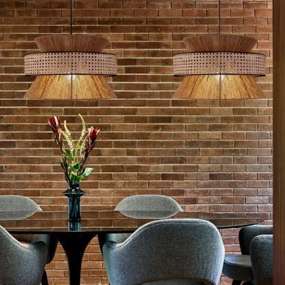 Wabi-sabi style chandelier Japanese style rattan weaving retro hemp rope pendant lamp-labpiecesign