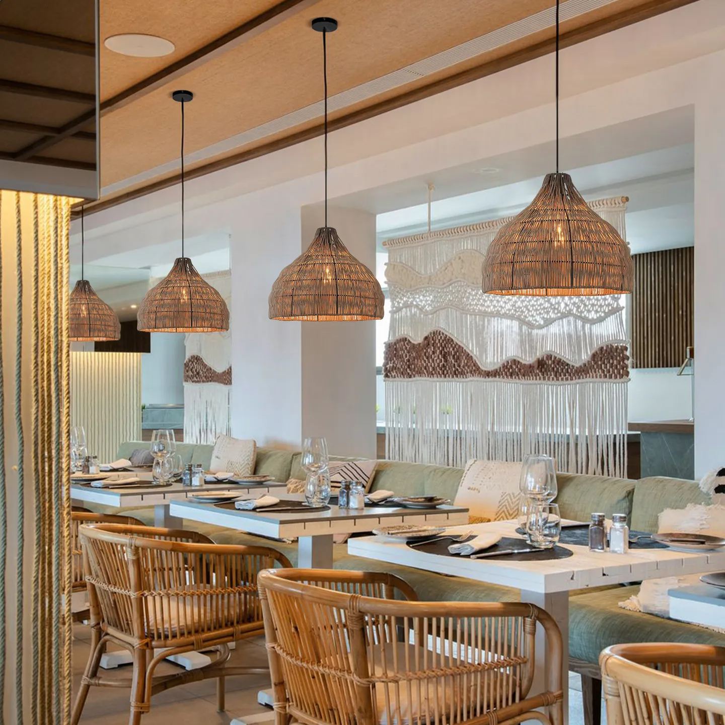 Boho Style Rattan pendant light for restaurant-labpiecesign