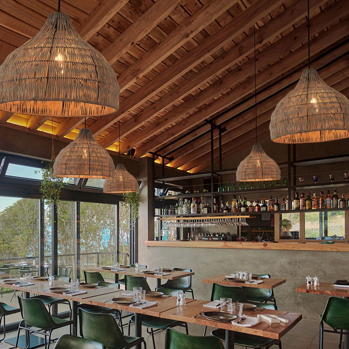 Boho Style Rattan pendant light for restaurant-labpiecesign