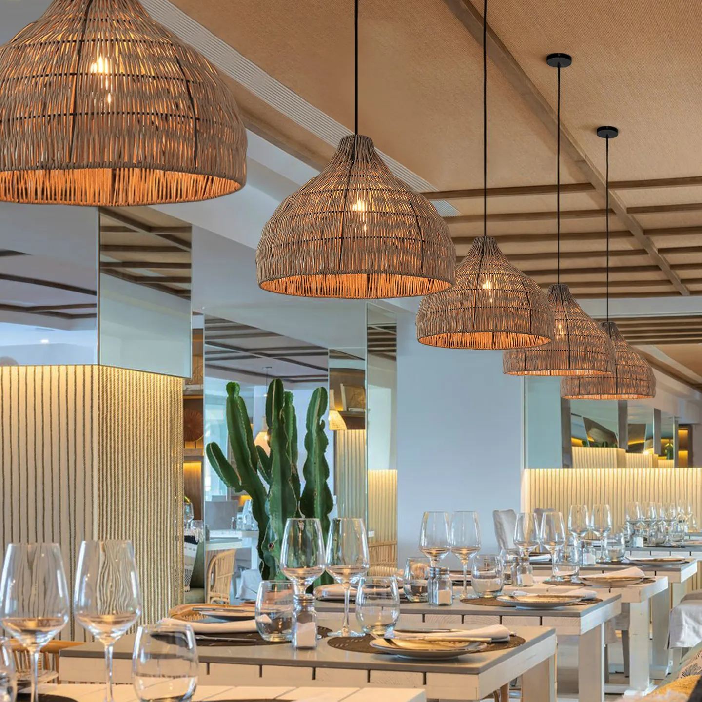 Boho Style Rattan pendant light for restaurant-labpiecesign