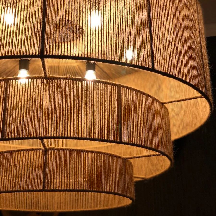 3-Tier Hemp Rope Round Handmade Weave Lantern Woven Pendant Light-labpiecesign