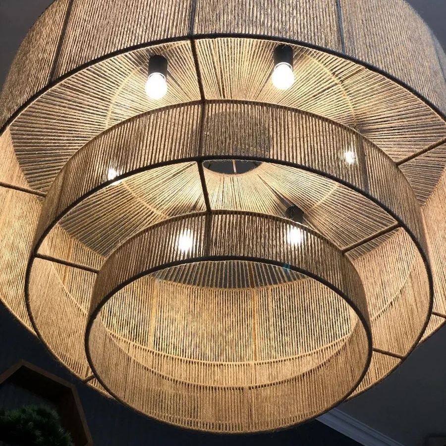 3-Tier Hemp Rope Round Handmade Weave Lantern Woven Pendant Light-labpiecesign