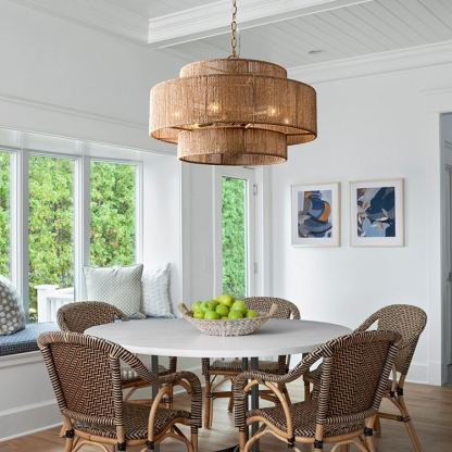 Bohemian Brown Hemp Rope Tiered Drum Chandelier Light-labpiecesign
