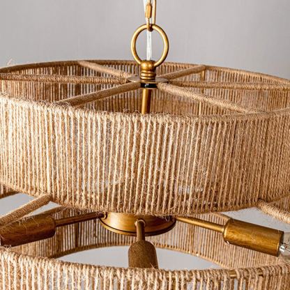 Bohemian Brown Hemp Rope Tiered Drum Chandelier Light-labpiecesign