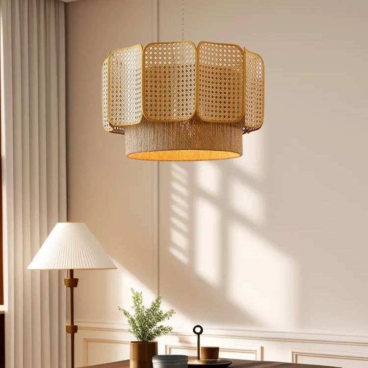 Japanese style wabi-sabi style chandelier retro hemp rope woven chandelier-labpiecesign