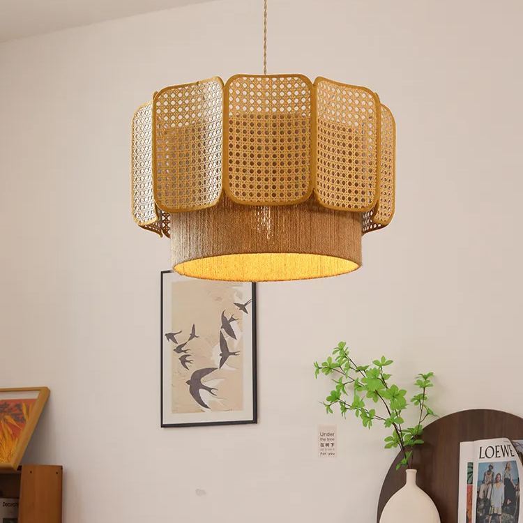 Japanese style wabi-sabi style chandelier retro hemp rope woven chandelier-labpiecesign