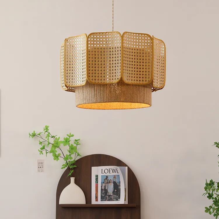 Japanese style wabi-sabi style chandelier retro hemp rope woven chandelier-labpiecesign