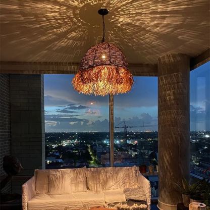 Pastoral style creative raffia straw hanging light shade-labpiecesign