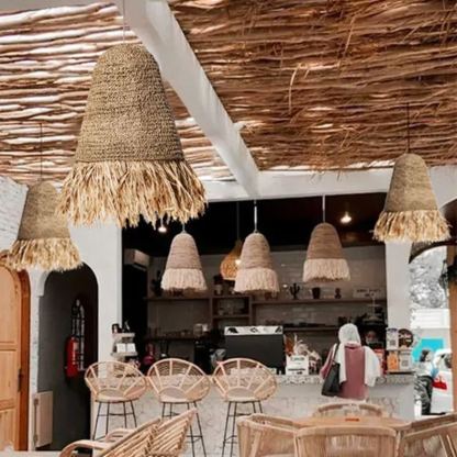 Pastoral style creative raffia straw hanging light shade-labpiecesign
