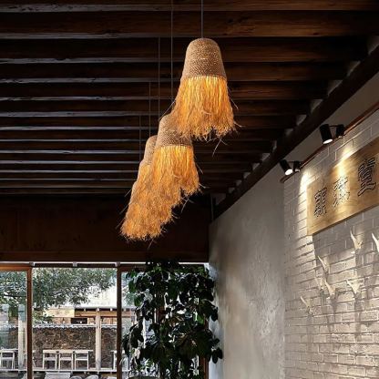 Pastoral style creative raffia straw hanging light shade-labpiecesign