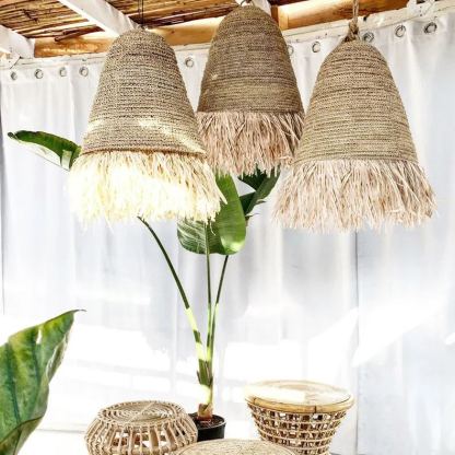 Pastoral style creative raffia straw hanging light shade-labpiecesign