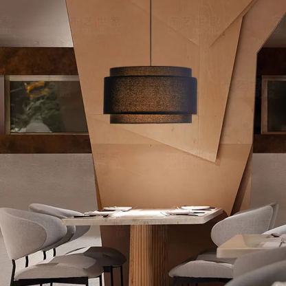Avery Natural Linen Double Drum Pendant Light-labpiecesign