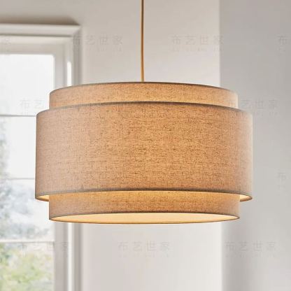 Avery Natural Linen Double Drum Pendant Light-labpiecesign