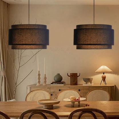 Avery Natural Linen Double Drum Pendant Light-labpiecesign