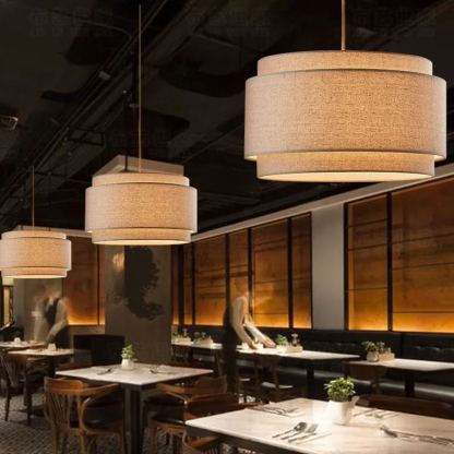 Avery Natural Linen Double Drum Pendant Light-labpiecesign