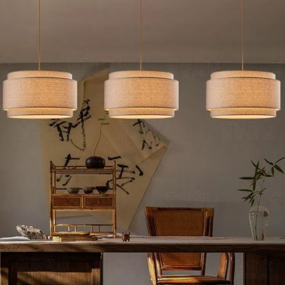 Avery Natural Linen Double Drum Pendant Light-labpiecesign